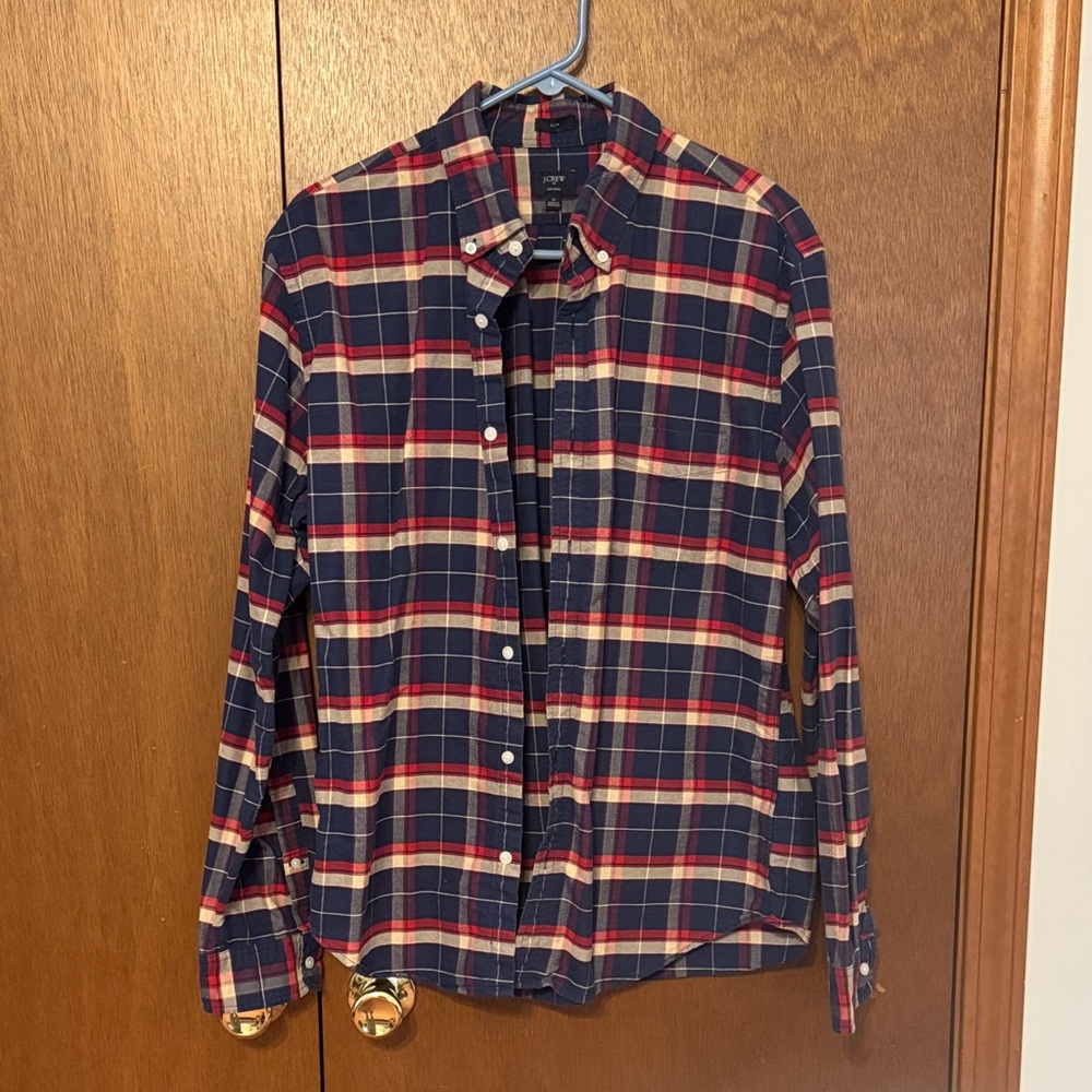 J. Crew Navy and Red Plaid Casual Shirt